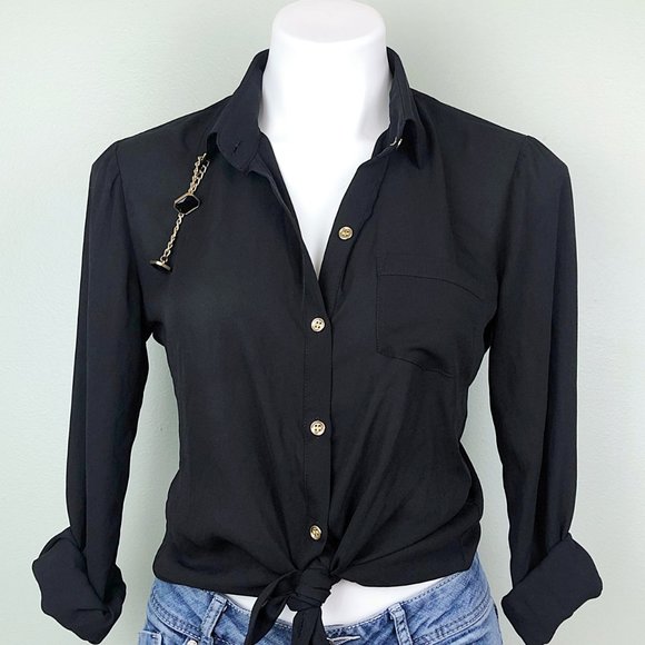 3/$25 🆕MNK Lace Cut Out Long Sleeve Collar Blouse - Picture 4 of 9